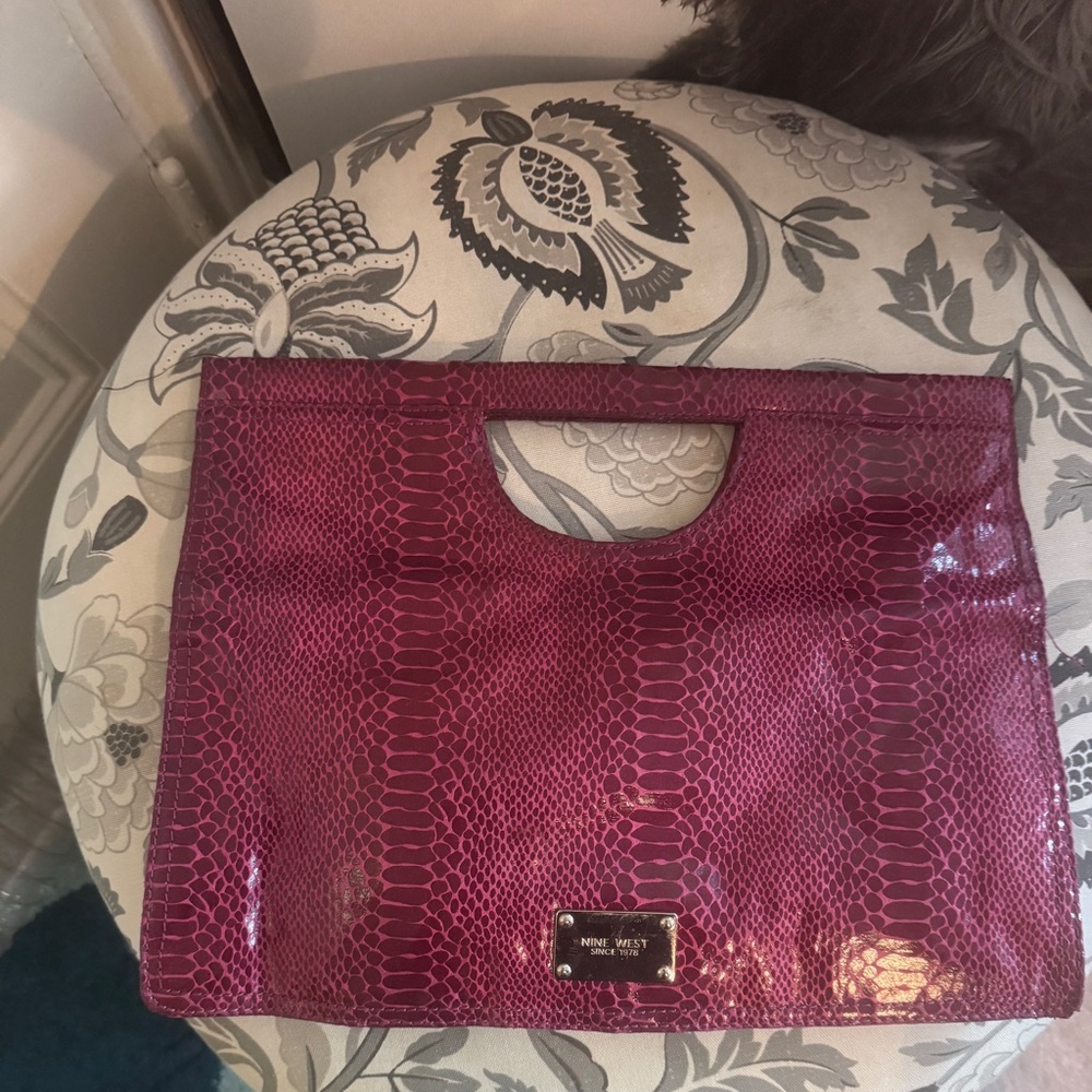 Nine West Fuchsia Snakeskin Clutch